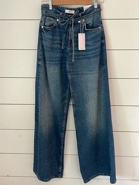NWT MNG Jeans Collection Wide-Leg Dark Blue Tie-Waist‎ Jeans
